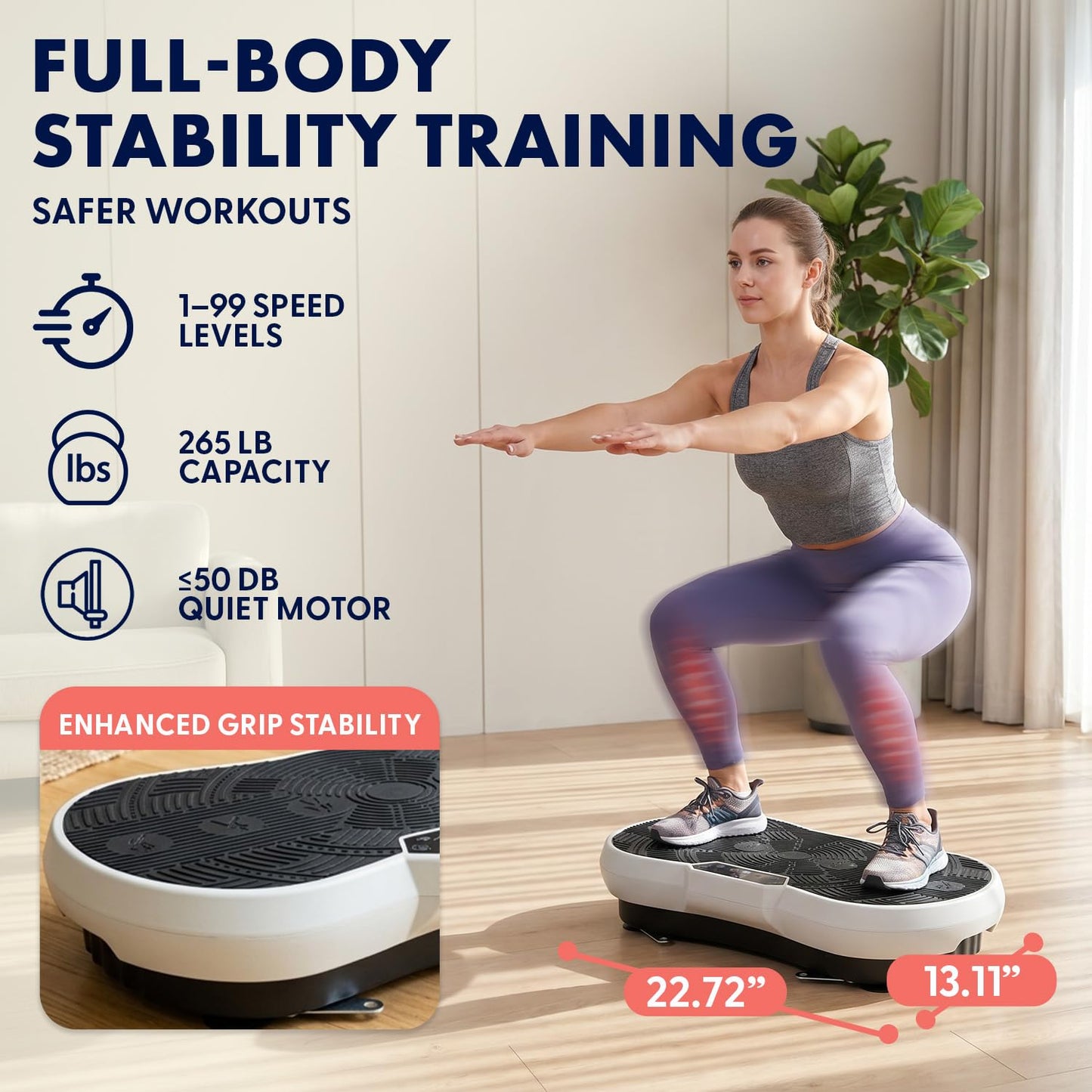 SQUATZ Vibration Plate Exercise Machine | Low-Impact Full Body Vibrator Plate with 99 Speed Levels & 9 Preset Programs | Resistance Bands & Remote Included | 265 lb Capacity | For Home & Office | Gray