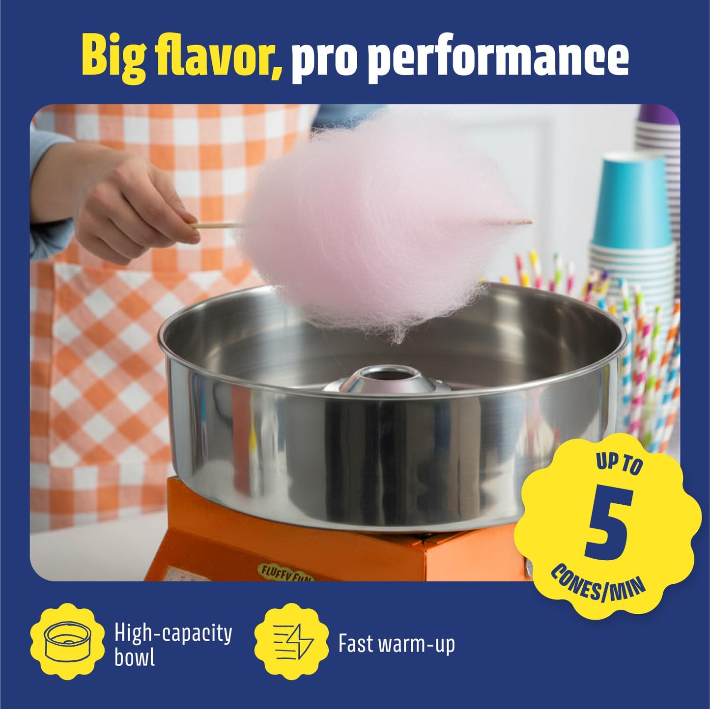 Wumple Cotton Candy Machine - 1000W Commercial-Grade Electric Cotton Candy Maker - 3-Minute Heat-Up - Stainless Steel Bowl - for Parties, Carnivals & Home Use - Orange
