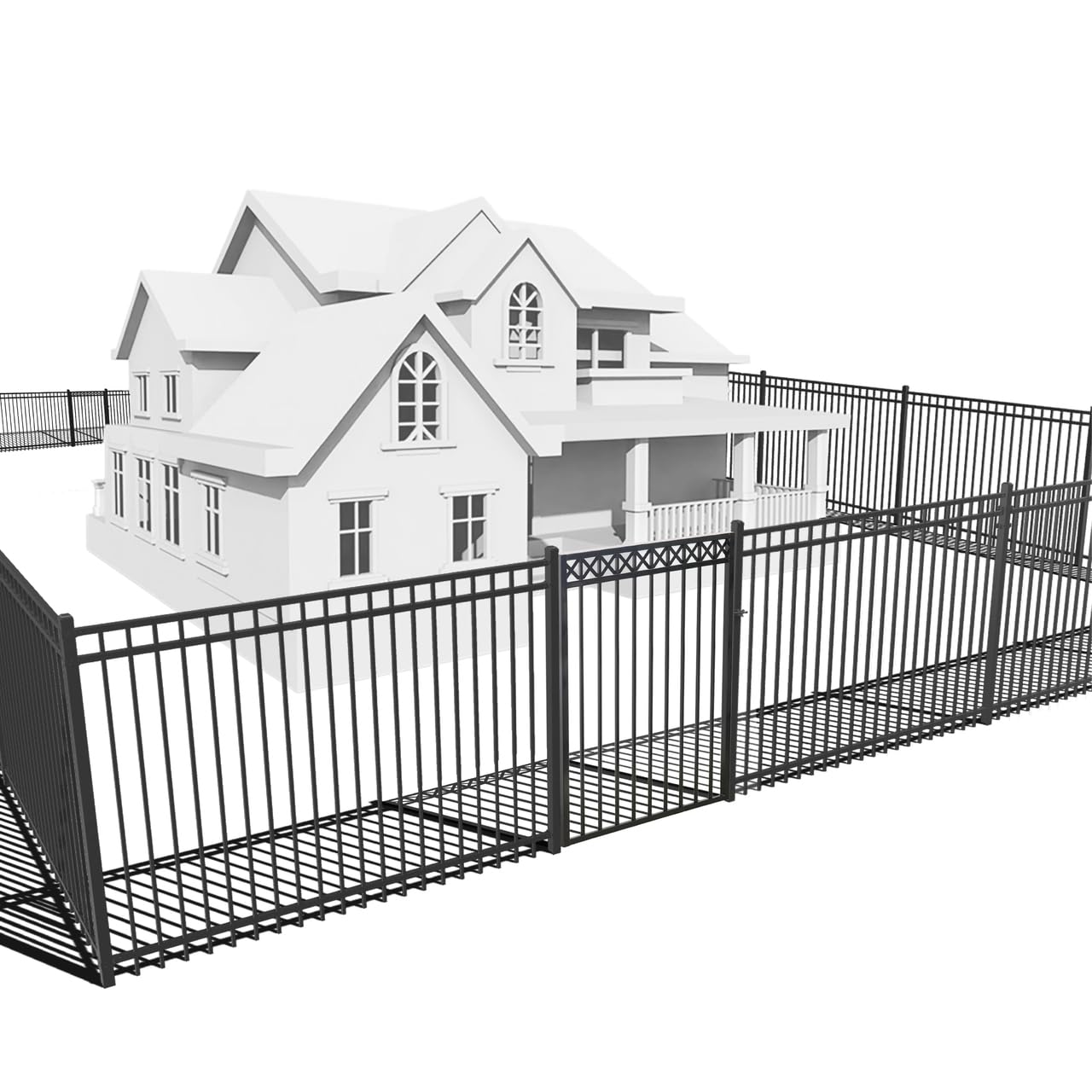 Fencer Wire 100FT Heavy Duty Flat Top Fence Barrier Kit, Anti-Rust Metal Steel Fence with 6FT Height X 6FT Width Panels, with Decorative Gate, Posts, Connectors, Outdoor Fencing for Yard