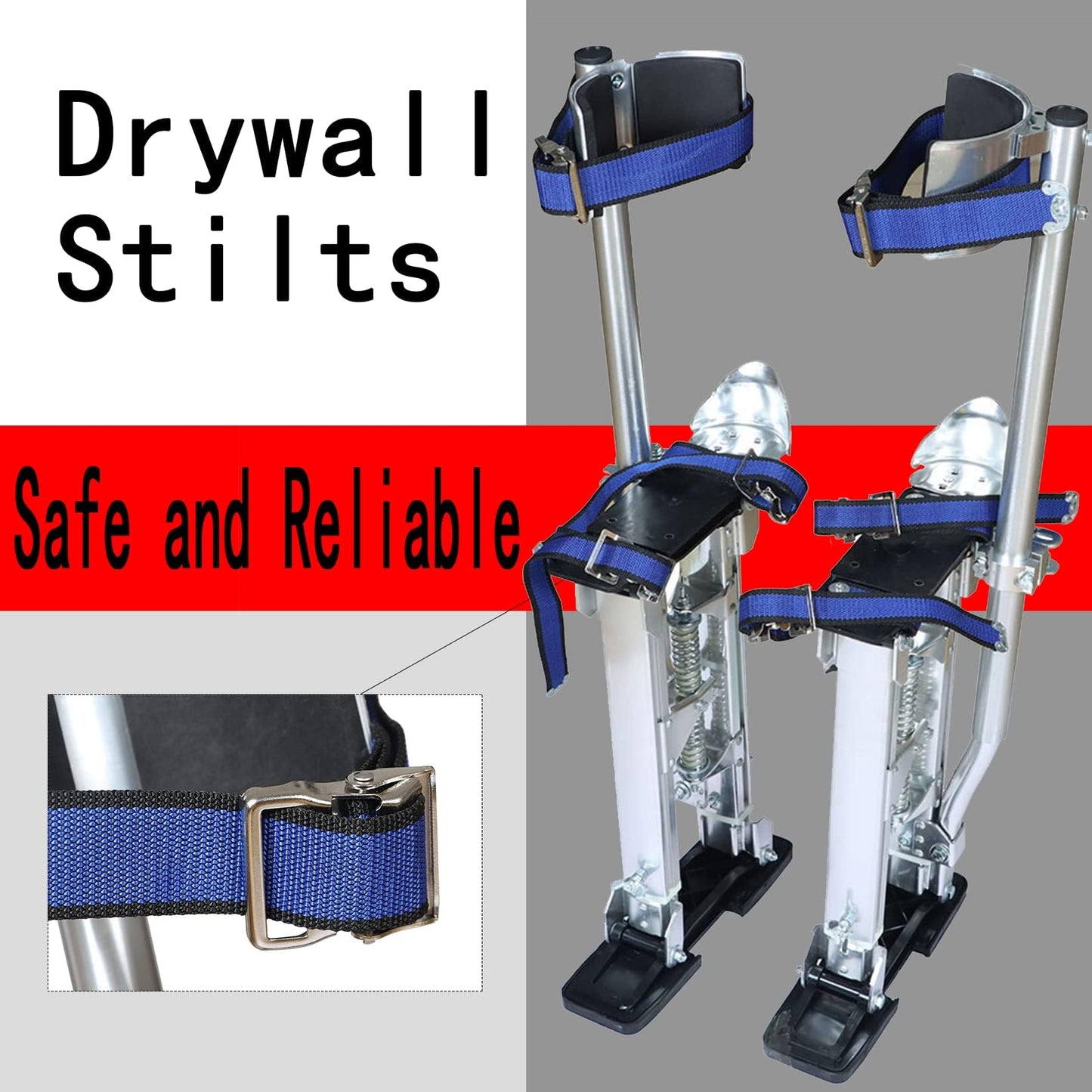 findmall 24-40 Inch Drywall Stilts Grade Adjustable Auminum Tool Stilt for Painting or Cleaning - Silver