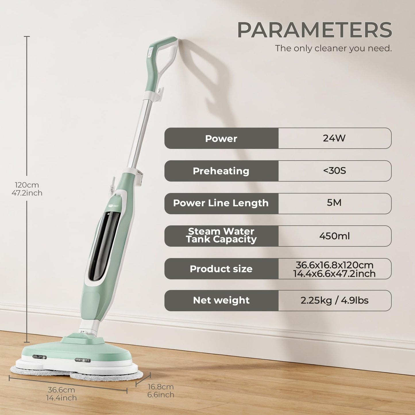 EPROEON Steam Mop, All-in-One Steam and Scrub Hard Floor Cleaner with LED Headlights, 450ml Tank, 4 Soft Pads, Dual Power, Swivel Steering for Hardwood, Tile and Laminate