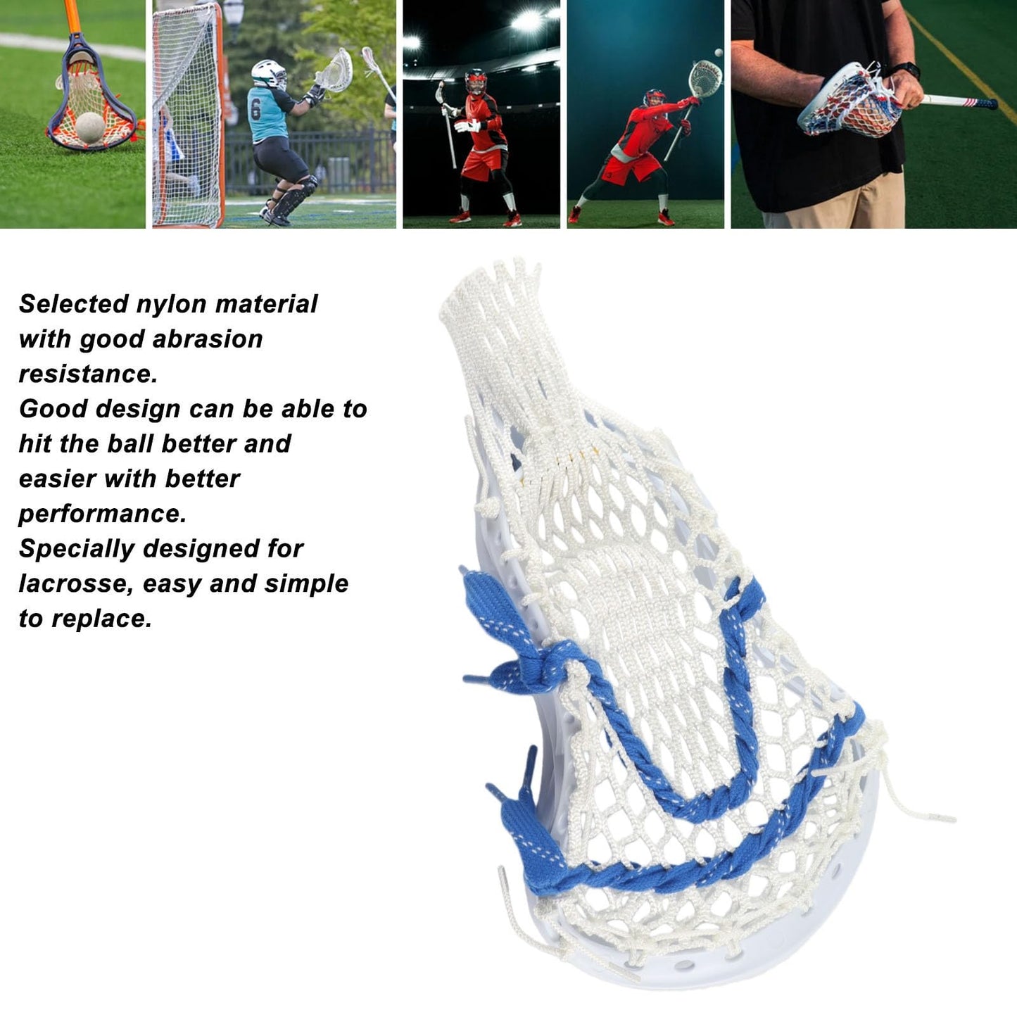 Dioche Lacrosse Head Mesh Strung - Durable Nylon Lacrosse Stick Head for Training & Competition - Easy Installation & Enhanced Control