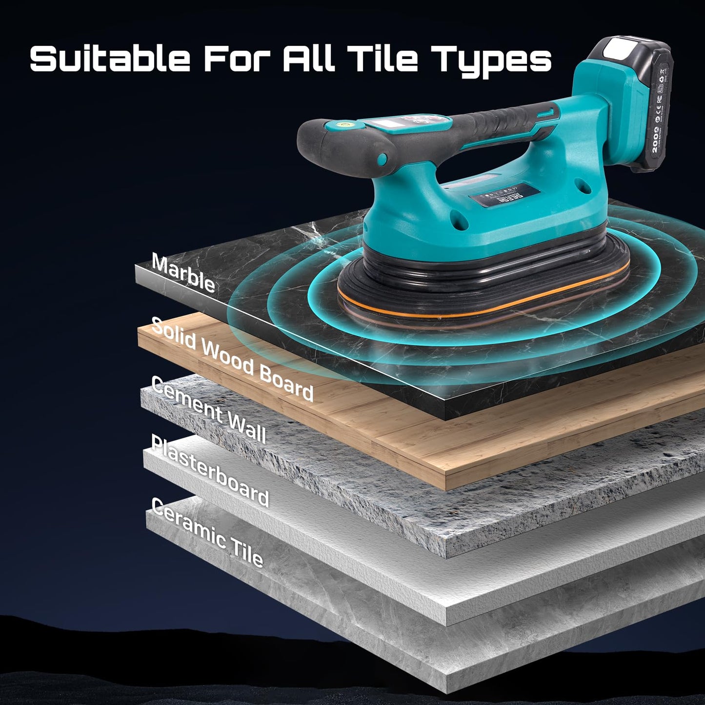 SEESII Electric Suction Cups (600LBS Auto-Start) + 2-in-1 Electric Suction & Vibration Tool Bundle – Dual Electric Suction System for Professional Tile Installation