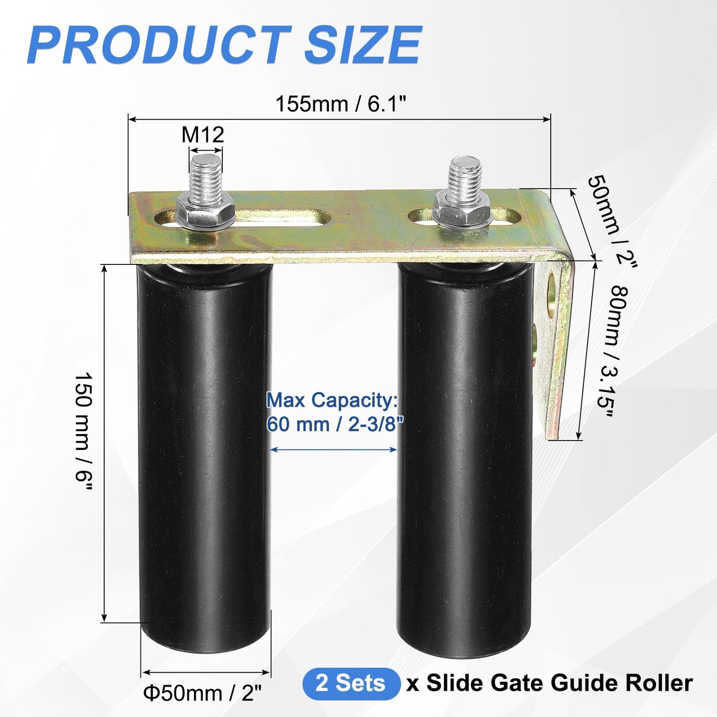 uxcell 2 Set Slide Gate Guide Roller, 6" Nylon Rollers Gate Support Assembly with L-Rear Post Bracket, Universal Sealed Ball Bearing Rolling Gate Guider for Sliding Door, Black