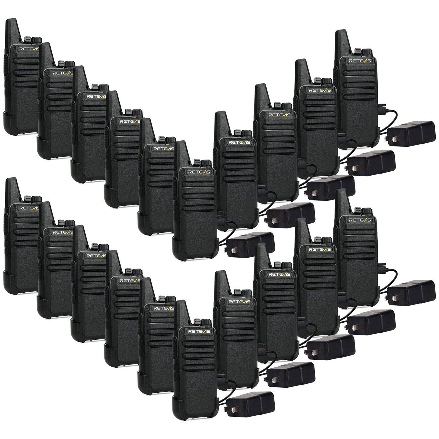 Retevis RT22 Walkie Talkies Mini, Rechargeable Two Way Radio Long Range, 2 Way Radio Small, Portable VOX, for Business Commercial Work School Church Restaurant (20 Pack,Black)