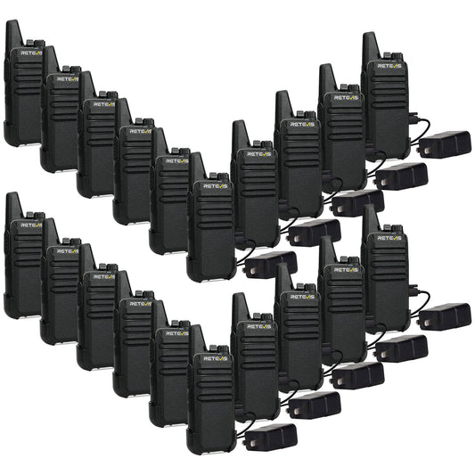 Retevis RT22 Walkie Talkies Mini, Rechargeable Two Way Radio Long Range, 2 Way Radio Small, Portable VOX, for Business Commercial Work School Church Restaurant (20 Pack,Black)