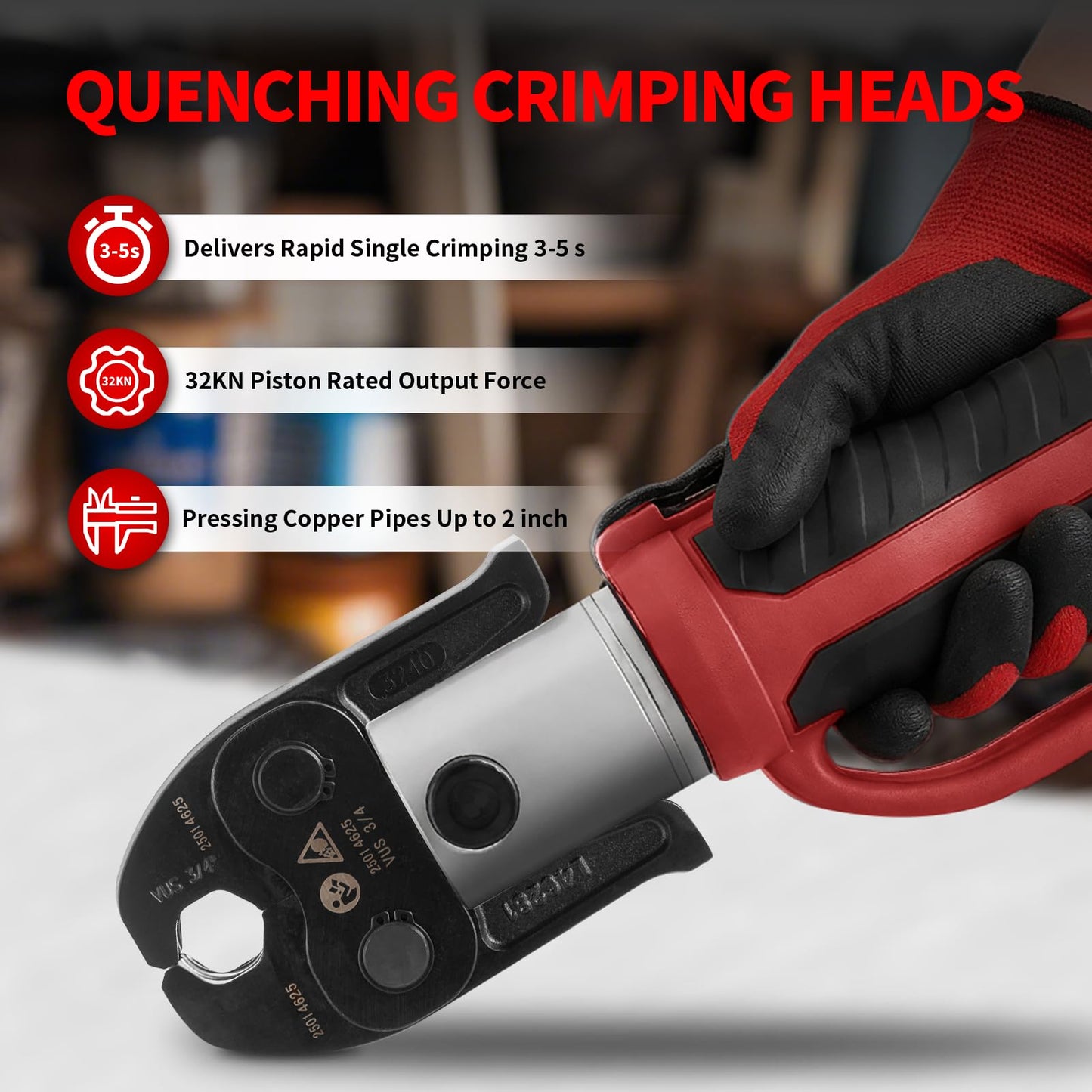 ROGVOC Electric Pipe Crimping Tool Kit with 6 Pro Press Jaws, Pro Press Tool for 1/2 to 2 inches Copper Pipes and Stainless Steel Pipes, 2pcs 4 Ah Battery and Charger, Carrying Case Included, Red