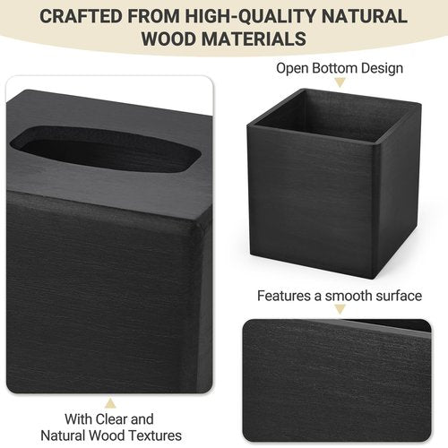 Mkono Tissue Box Cover Square Open-Bottom Wood Tissue Box Holder Decorative Facial Cube Organizer Modern Farmhouse Decor for Bathroom Bedroom Dresser Living Room Office Dorm, Black