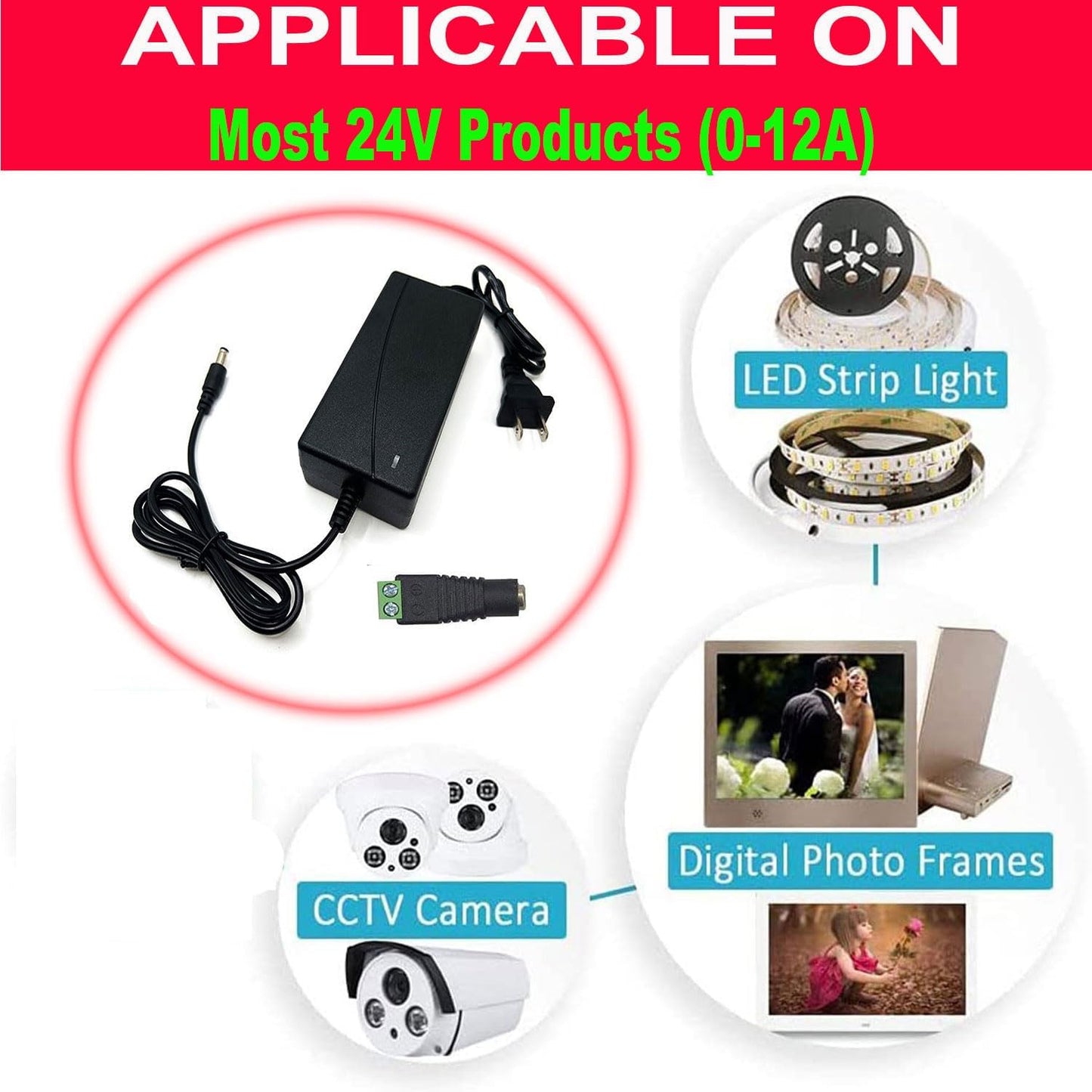 HAASHADA 24V 100-240V 24V 12A 288 Power Supply, Power Transformers, AC to DC Power Supply LED Adapter, Watt Max