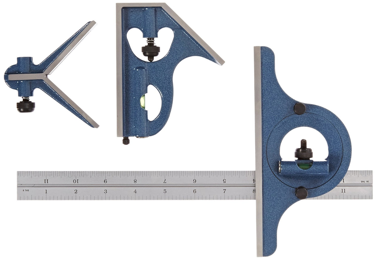 Fowler 52-385-012 Steel Combination Square Set Includes with Baked Blue Enamel Finish, 4R Graduation Interval, 12" Length