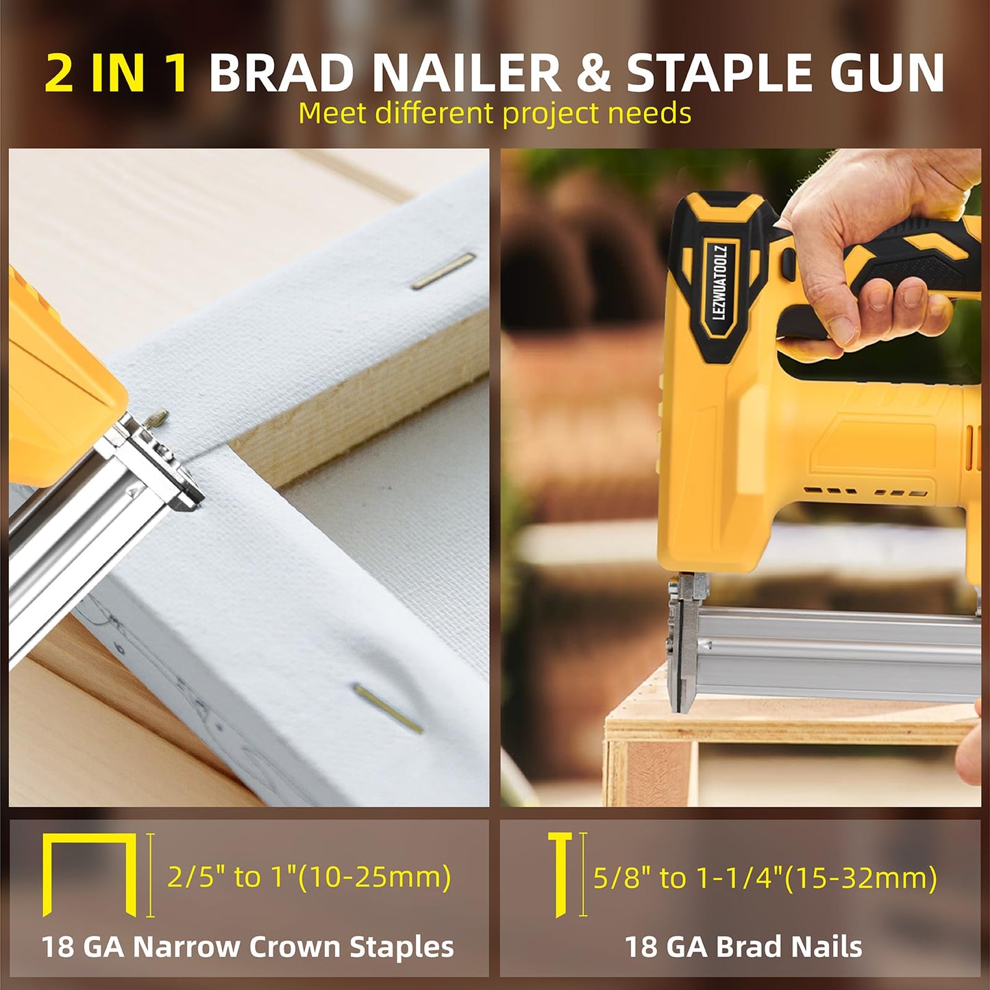 Lezwuatoolz 18GA Cordless Brad Nailer Compatible with Dewalt 20V MAX Battery, 5/8 to 1-1/4 Inch, 2 in 1 Brushless 18 Gauge Cordless Nail Gun with 2000pcs Nails/Staples for Wood Carpentry(Tools Only)