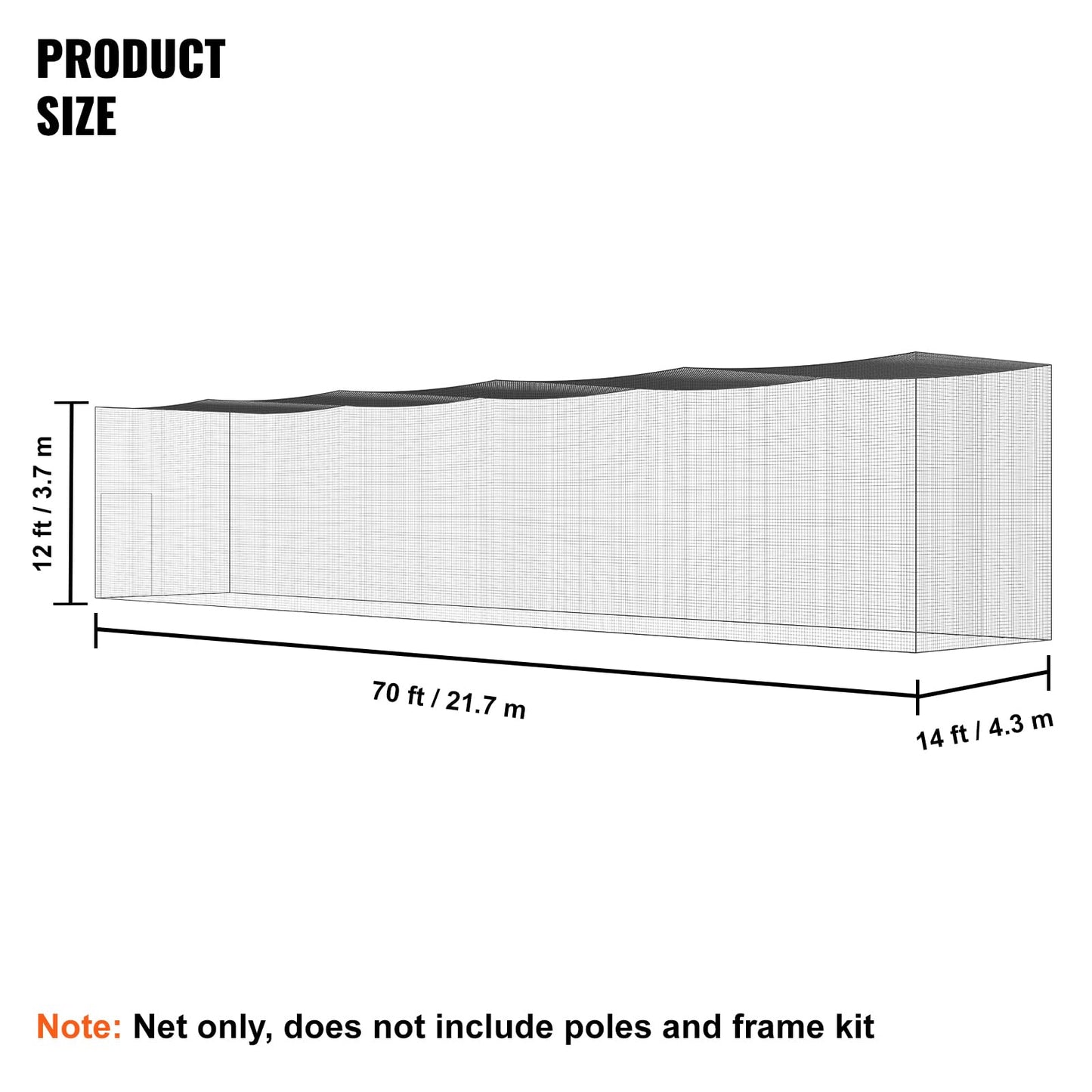 VEVOR Baseball Batting Netting,70FT Professional Softball Baseball Batting Hitting Training Net, Practice Portable Pitching Cage Net with Door & Carry Bag, Heavy Duty Enclosed PE Netting(NET ONLY)