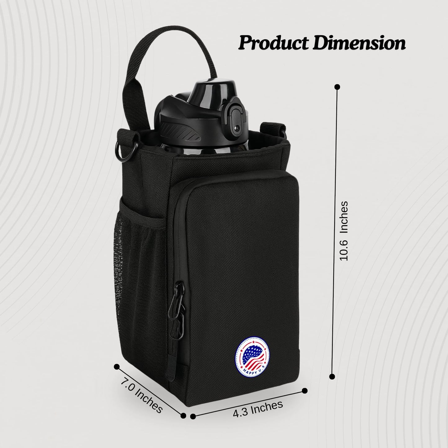 Happy U.S Magnetic Gym Bag - Water Bottle Holder with Strap for Men and Women - Magnetic Sling Carrier with Phone Pocket and SBS Zipper - Fits 40oz Bottles