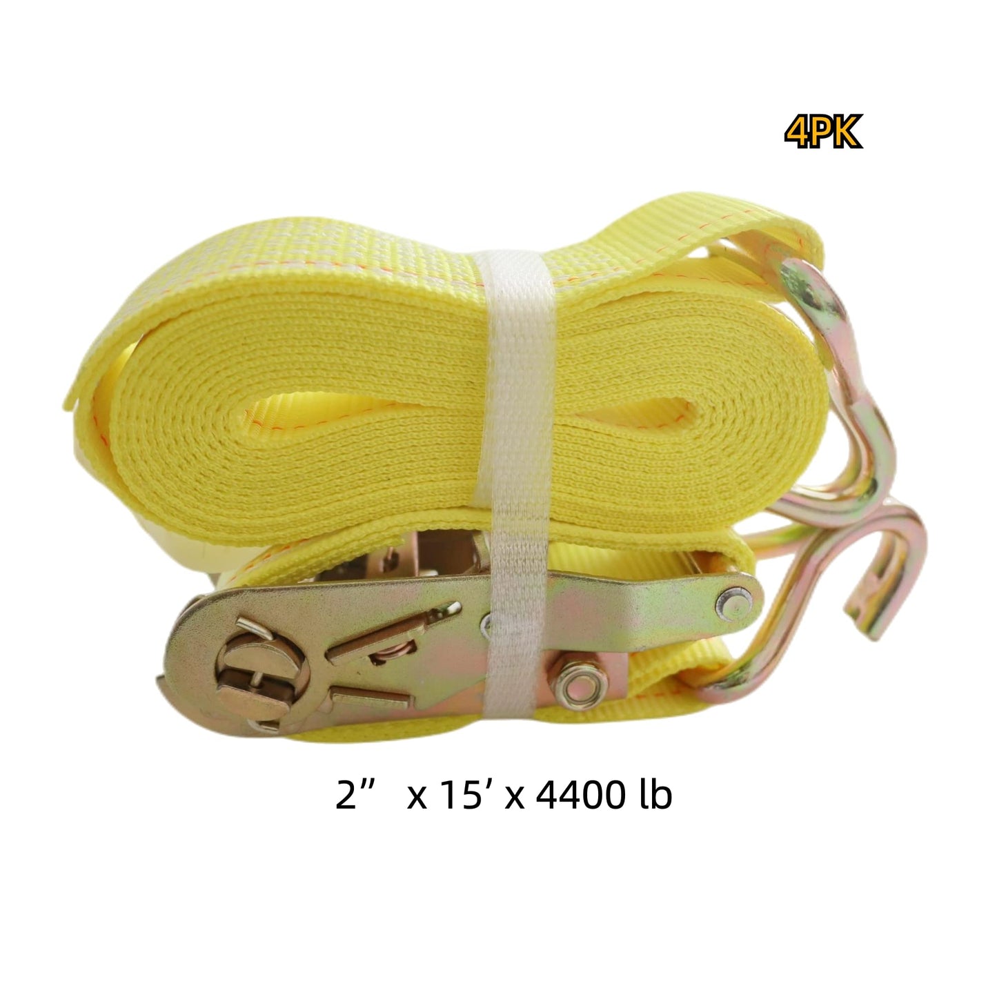 Yuoneiy Ratchet Straps Tie Down Straps Heavy Duty (4PK) 2" x 15' x 4400 lbs J Hook Cargo Tie-Downs Straps for Motorcycle, ATV, UTV, Trailer