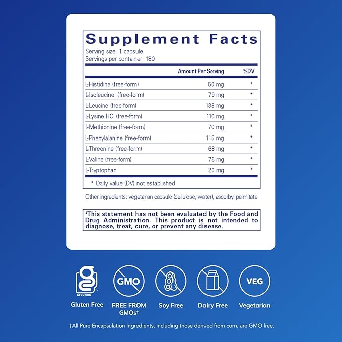 Pure Encapsulations Essential Amino Acids - Muscle Recovery Support & Health* - with Leucine, Threonine & Tryptophan - 180 Capsules