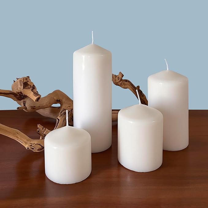 Stonebriar 3 Pack Tall 3 x 4 Inch 35 Hour Long Burning Unscented White Wax Pillar Candles