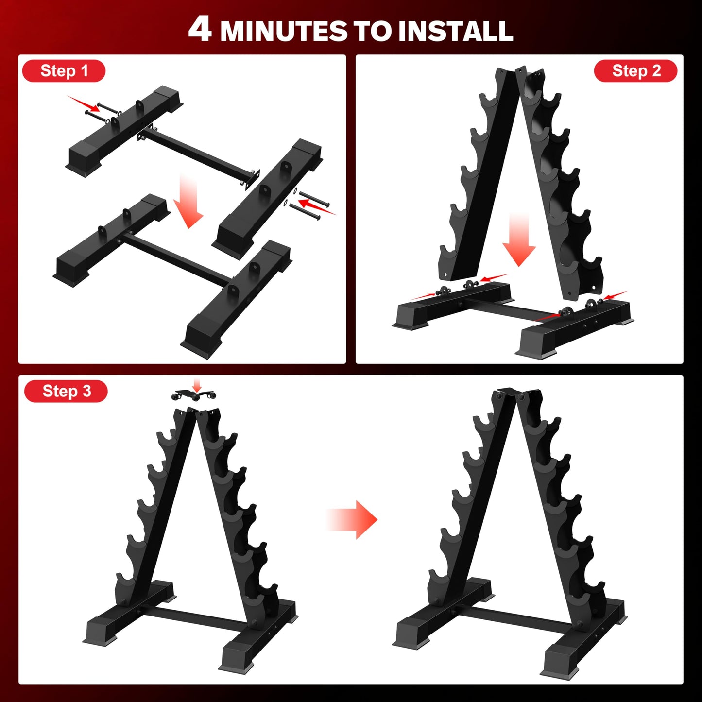 JDGG A-Frame Dumbbell Rack Stand Only, 5 Tier Steel Weight Rack for Home Gym, 300LBS Weight Capacity Compact Dumbbell Holder with Rubber Inserts, Space-Saving Gym Storage Organize