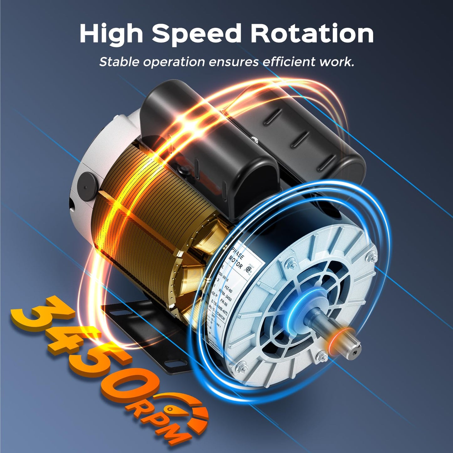 Bonvoisin 3HP Air Compressor Motor 56 Frame 3450RPM Single Phase Electric Motor, 5/8" Keyed Shaft, 1.88" Shaft Length, CCW/CW Rotation, 230V, 15.5 Amps