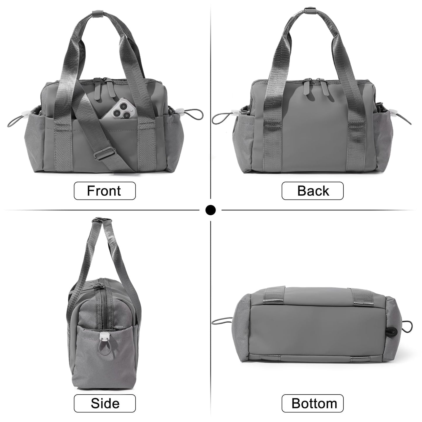 Bucosd Small Gym Bag for Women, Mini Crossbody Gym Duffle Bag with Wet Compartment, Carry on Gym Tote Bag for Workout Dance Sport Travel (Mini-Grey)