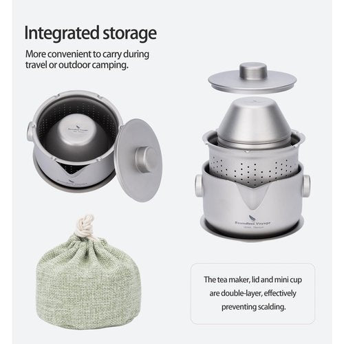 iBasingo 180ML Titanium Kung Fu Tea Set with 3 teacup Teapot with Strainer Dividing Cup Double-Layer Gaiwan Portable Tea Bowl Mug for Outdoor Camping Travel Picnic Backpacking Home Office Ti3137D