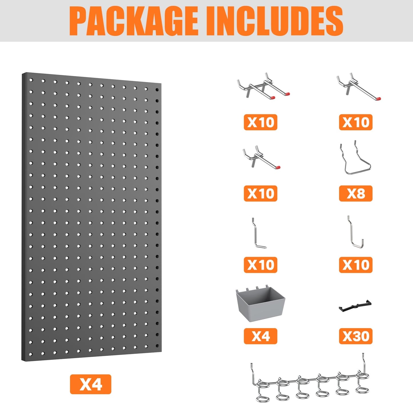 TORACK Garage Tools Organizer Boards Kit with Hooks, Modular Wall-Mounted Tool Storage Pegboard for Workbench(Black, 4 Panels with Hooks)
