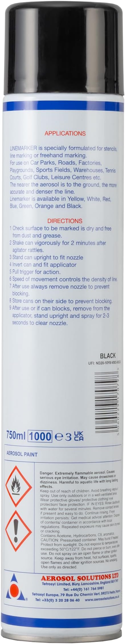 Line Marker, Grass and Road Spray Paint, Athletic Field Striping Paint Spray | Black 26 Fl Oz (Pack of 1)| Perfect for Sports Fields & Pavement