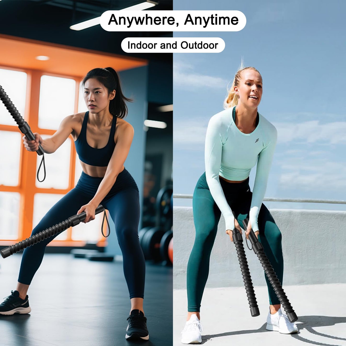 Upgrade Weighted Ropeless Battle Ropes, 2PCS Heavy Duty Portable Cordless Battle Ropes for Home Gym, Workout Exercise Rope for Strength Building, HIIT and Low-Impact Aerobic Training for Men & Women