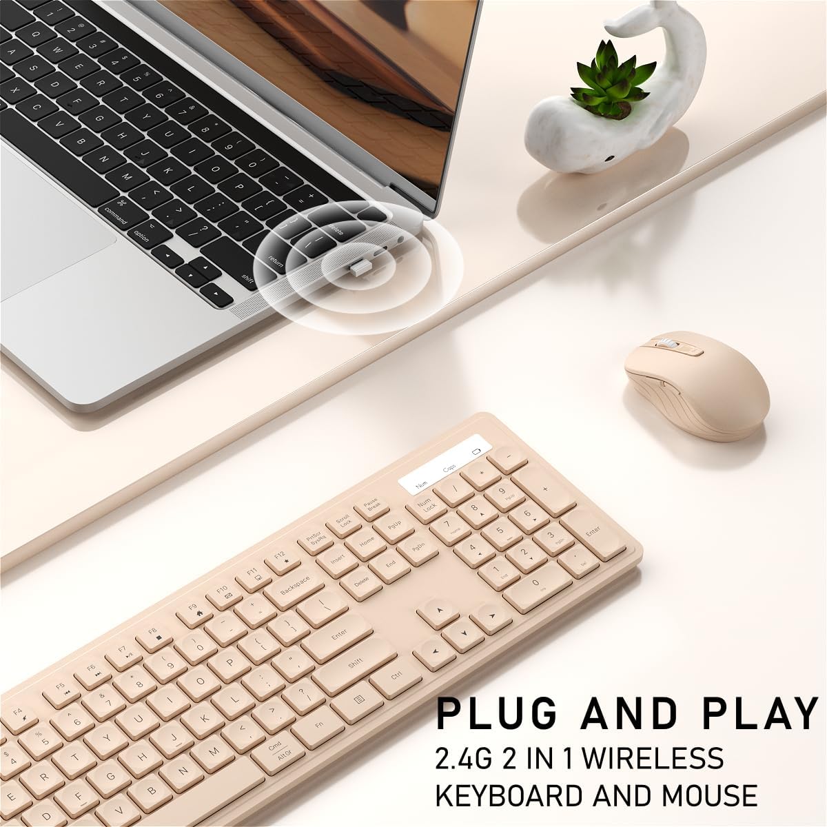 Links9+ 2.4GHz PCMilk Wireless Keyboard and Mouse, Cordless Keyboard Mouse Combo, Optical Mouse, Plug and Play USB