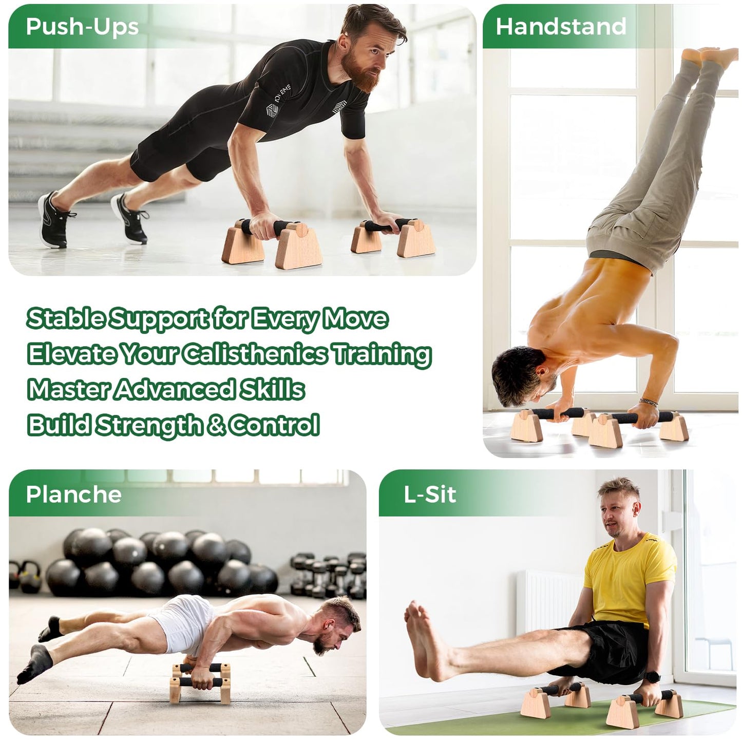 Wooden Parallettes Bars & Push Up Bars – Premium Handstand Training Push Up Handles, Non-Slip Calisthenics Equipment for Men & Women, Perfect Home Gym Fitness Tool for Strength & Balance, 23.5cm