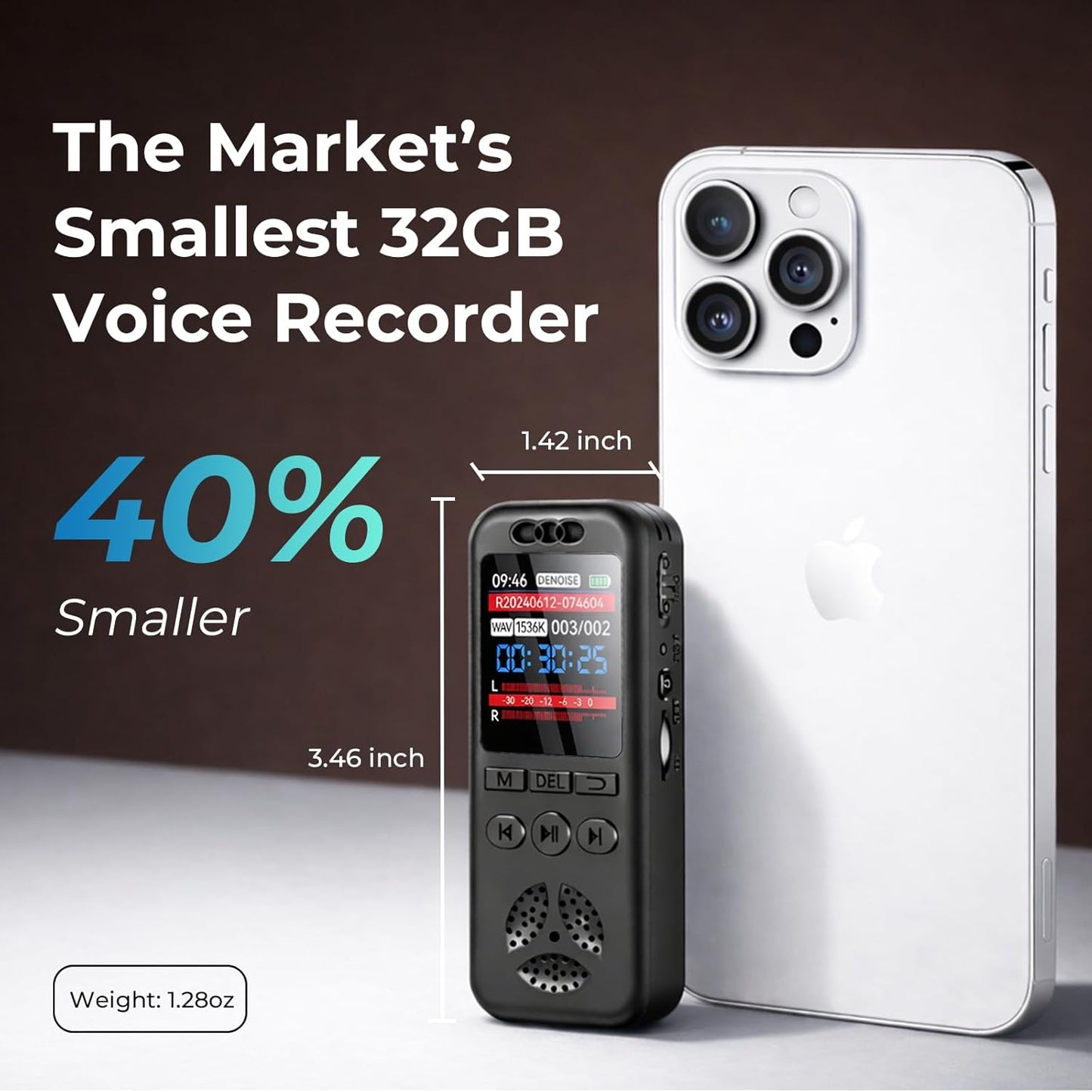 Cappsu 32GB 1536Kbps 70dB Digital Voice Recorder with Playback, Small Voice Activated Recorders, Audio, Noise