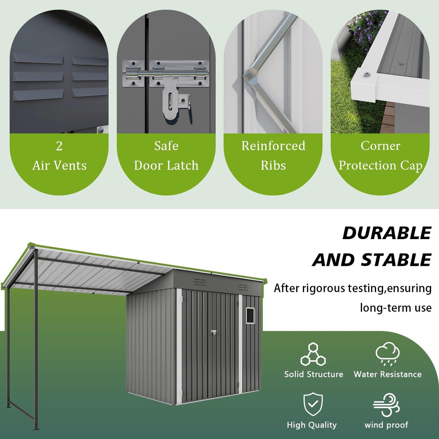 6x4 FT Outdoor Storage Shed & Gazebo Combo, Lean to Metal Tool Shed with Open Pergola for Backyard, Patio, Lawn (Gray)