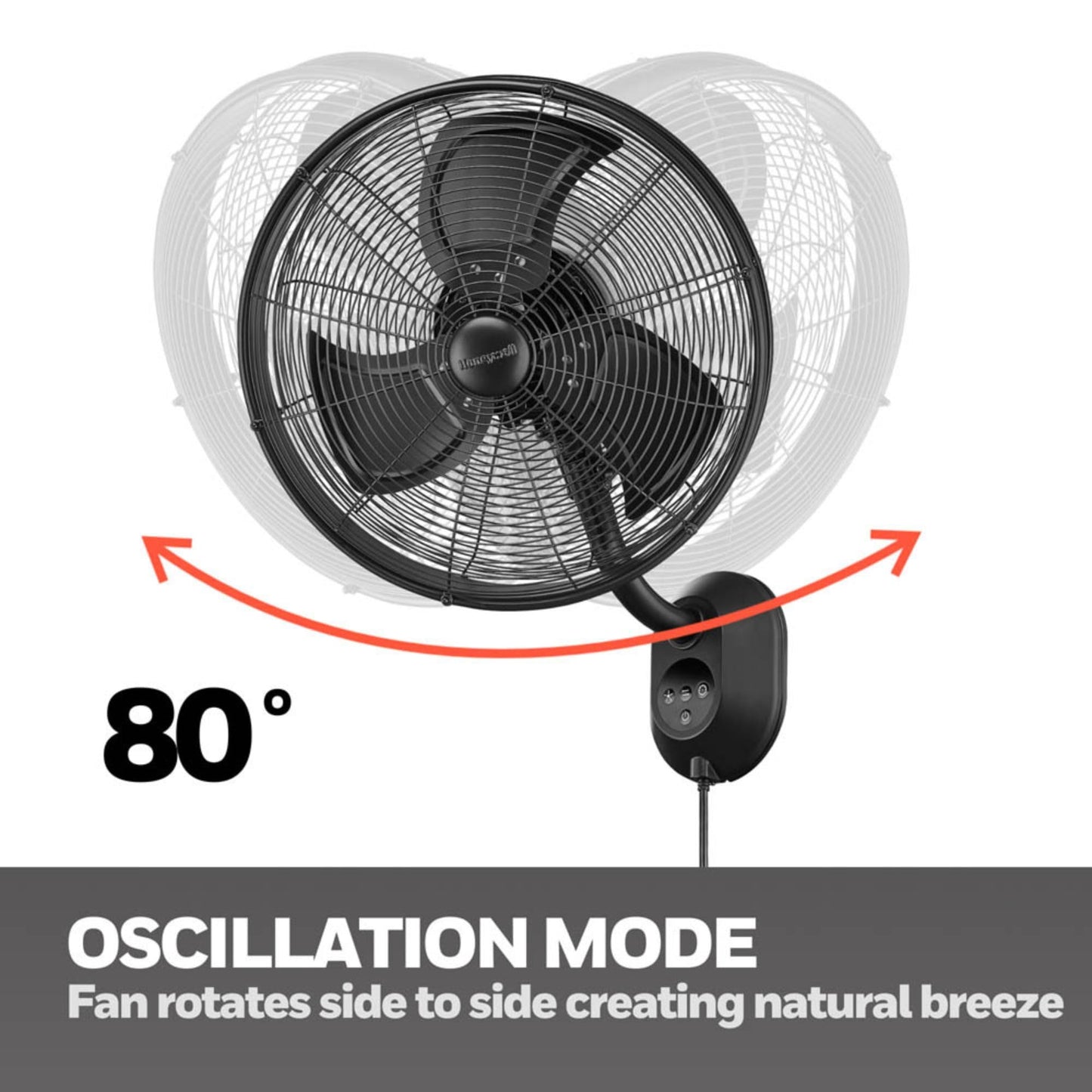 Honeywell Wall Fan, Oscillating Outdoor Wet-Rated Cooling Unit with Remote, Matte Black - Powerful Airflow for Patios, Garages, or Workshops