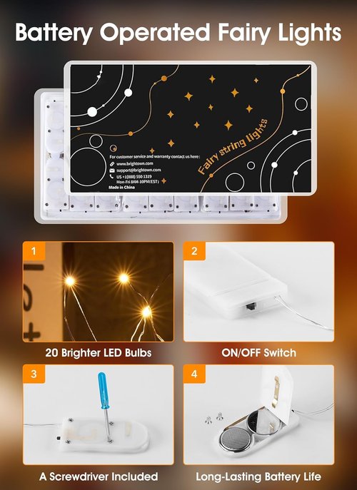 Minetom 12 Pack Fairy Lights - Battery Operated 20 LED Waterproof Silver Wire for DIY Crafts & Wedding Décor