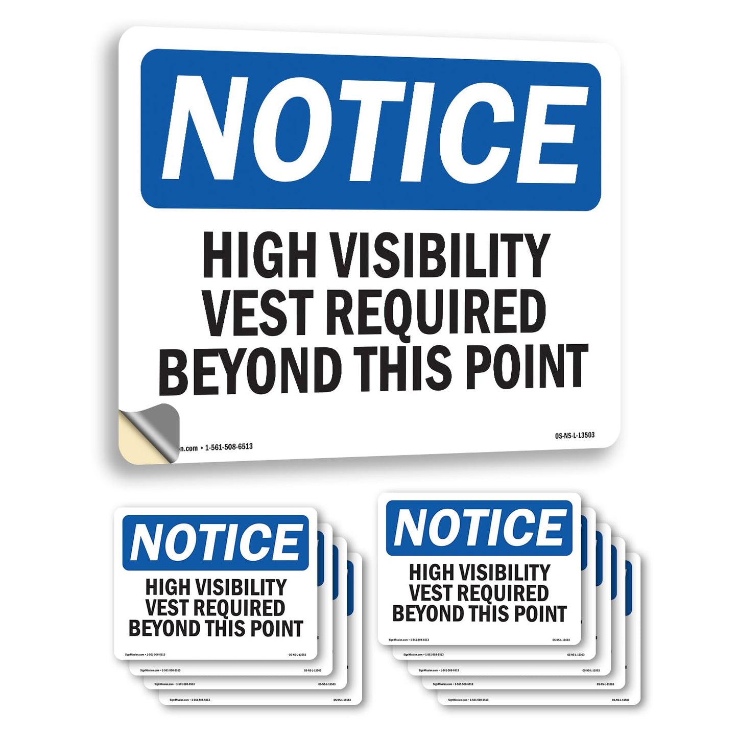 High Visibility Vests Required Beyond This Point OSHA Notice Vinyl Decal Label 18 Inch x 12 Inch - 10 Pack
