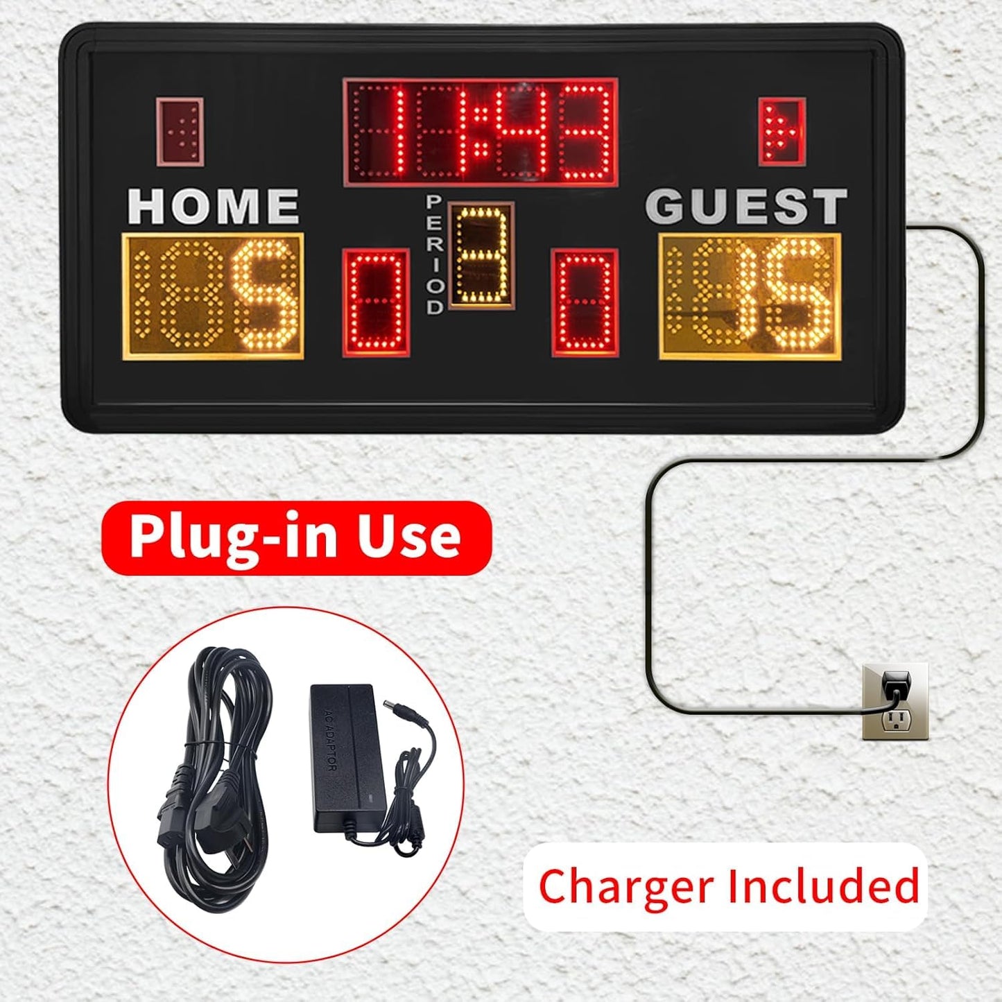 Ousmile Large Electronic Scoreboard, Basketball Scoreboard with Timer, Digital Scoreboard with Remote, Score Keeper with Buzzer