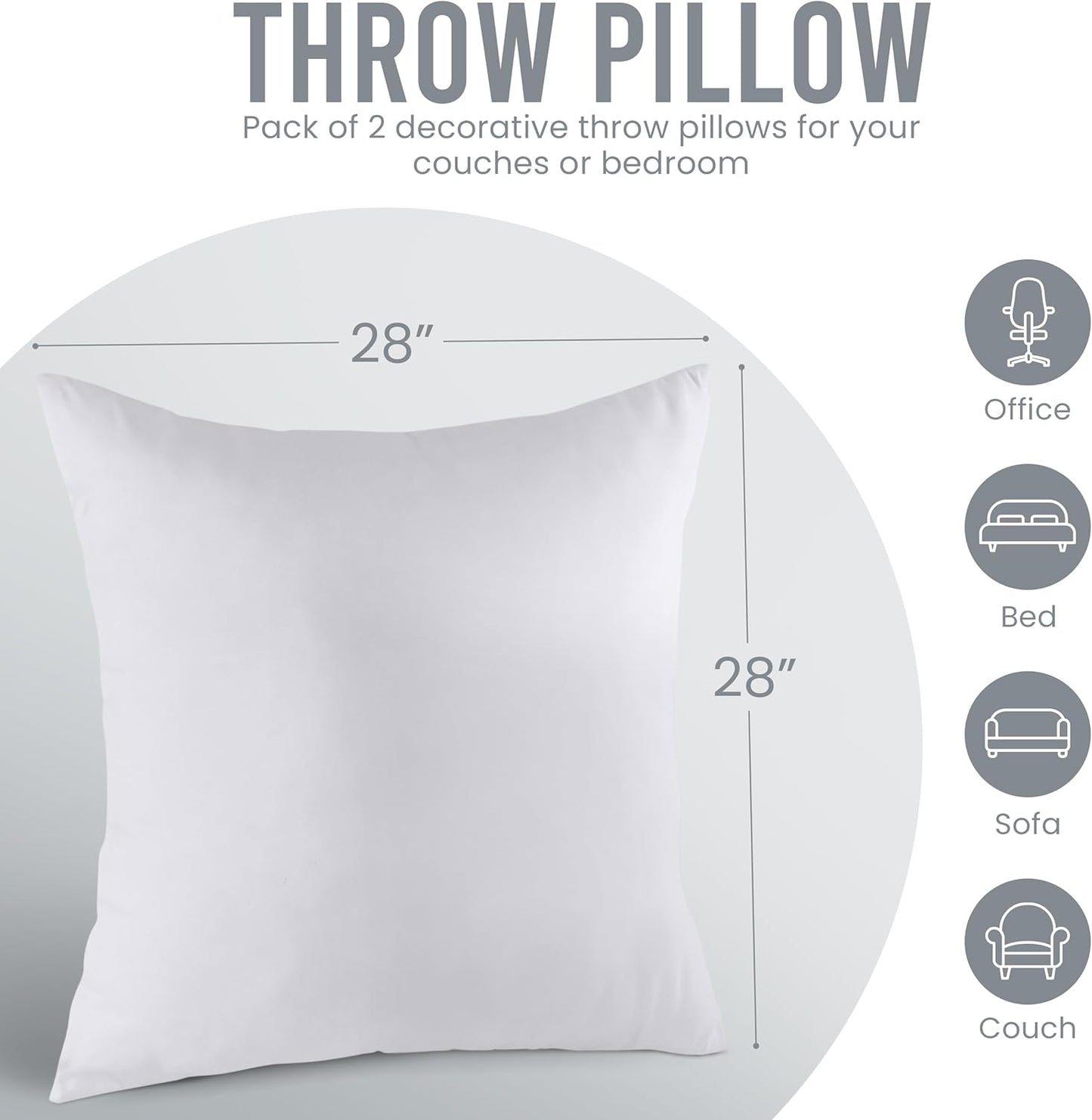 Utopia Bedding Pillow Inserts - Soft & Supportive 28x28 Decorative Throw Pillows | Set of 2, White
