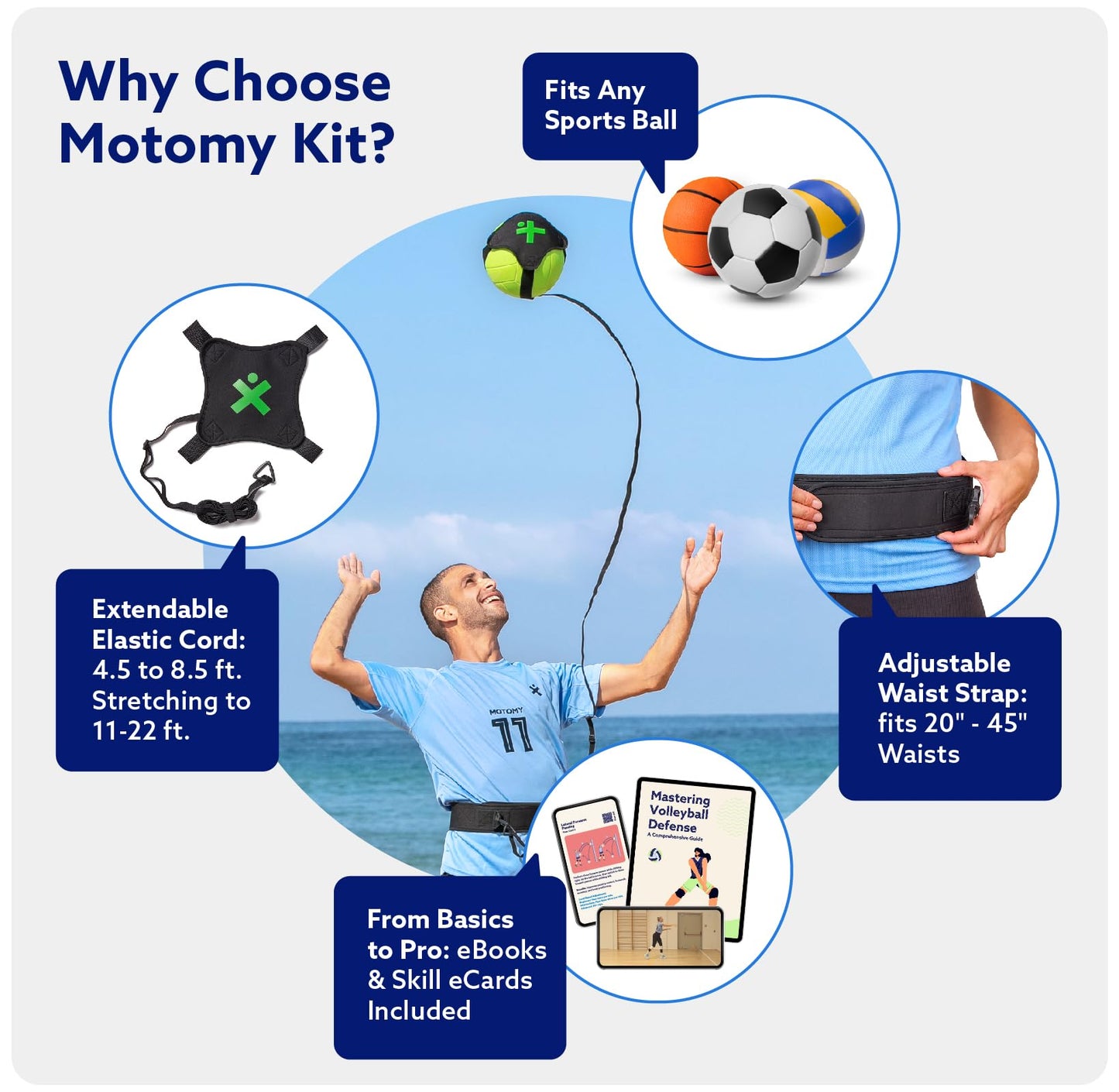 MOTOMY™ Volleyball Training Equipment Aid ‘VolleyPal’ – Solo Rebounder Trainer for Serve, Spike, Set & Pass; Indoor and Outdoor Volleyball Practice Equipment Gear, Volleyball Gifts for Teen Girls