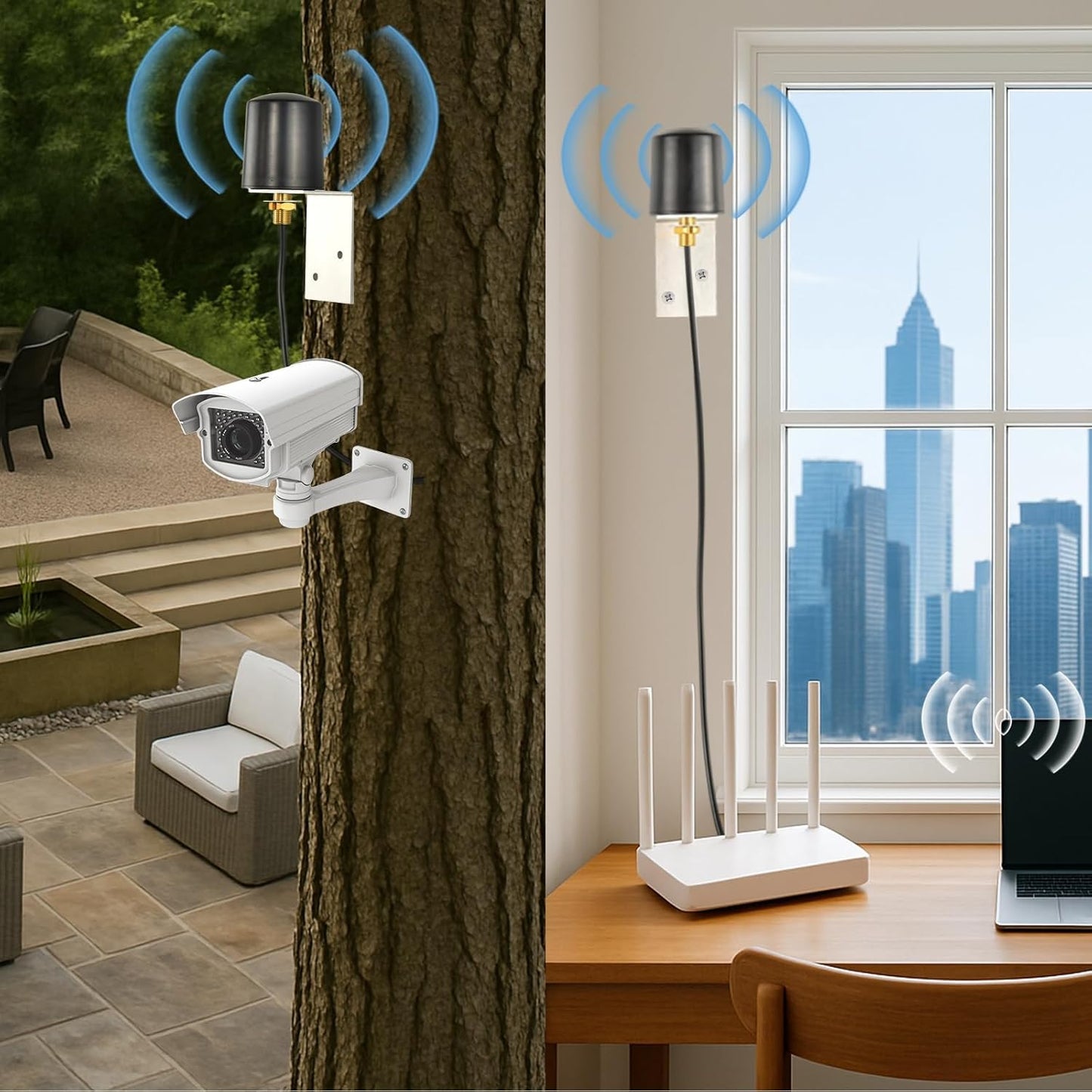 Boobrie 2x2 5G 4G 600-6000MHz 2x16.4ft TS9 MIMO LTE Omnidirectional Antenna Outdoor WiFi Antenna with Low Loss SMA Male