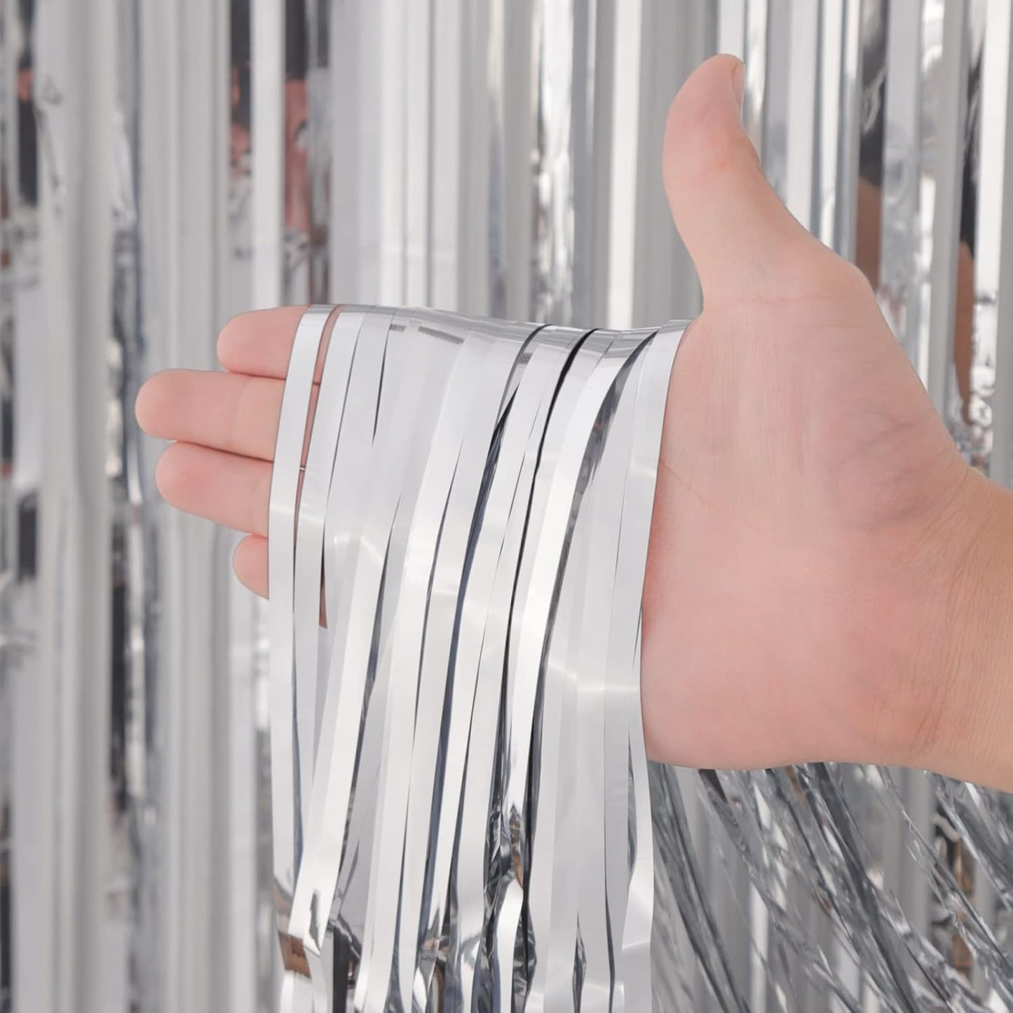 Voircoloria Silver Foil Fringe Backdrop Curtains - 2 Pack Tinsel Streamers for Parties & Celebrations