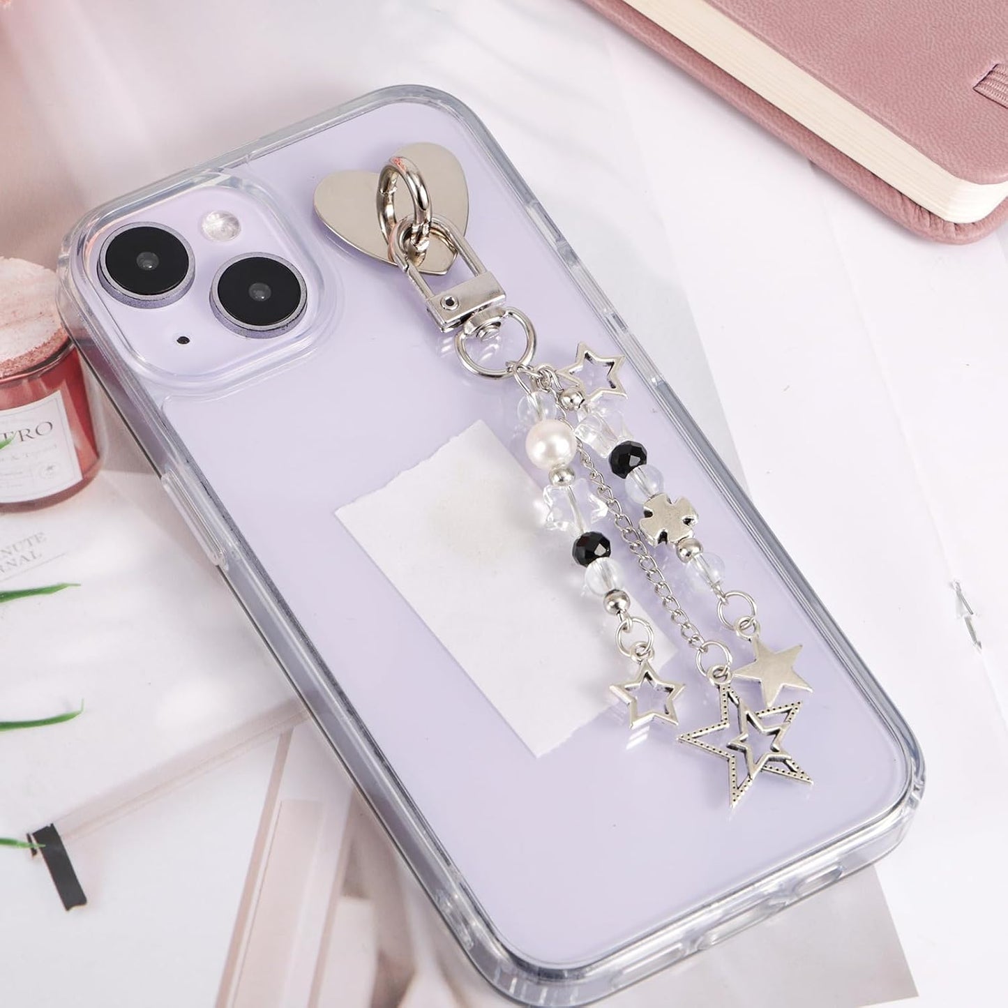 Sinbana Cute Charm Chain for Kindle, Star Pearl Keychain Strap Charm with Hook Decorative E-Reader Key Chain Decorating