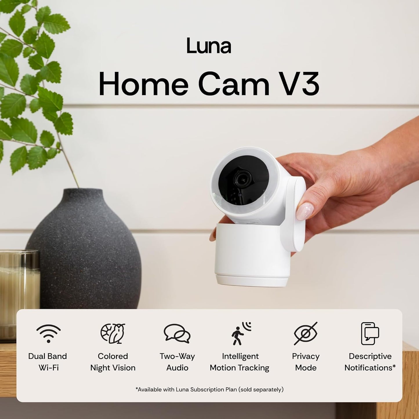 LUNA HOME 2K 2.4GHz 5GHz 360-Degree (2026 Luna Indoor Cameras for Home Security, & WiFi, Pan-Tilt, Built-in Spotlight