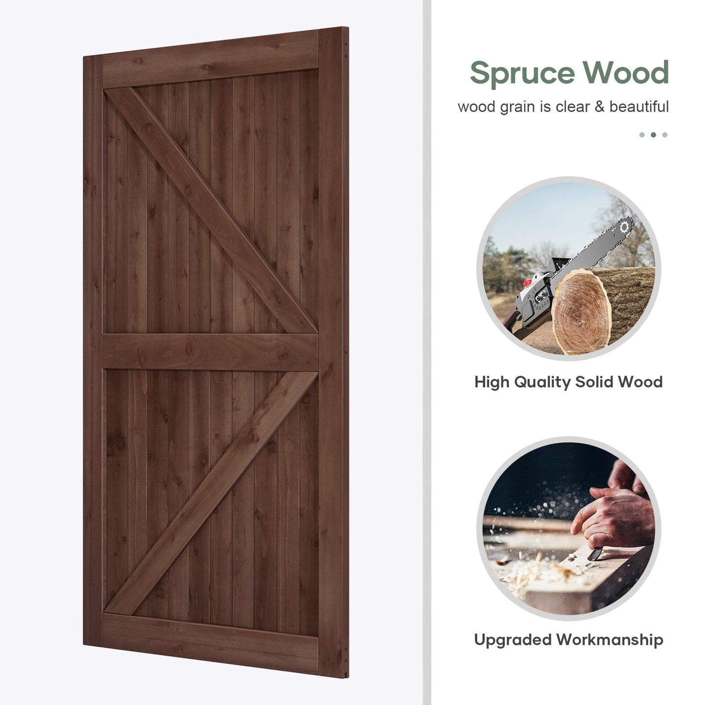 ROYMELO 54x84 inch Sliding Barn Wood Door Slab with 9ft Hardware Kit and Handle, Coffee, K Shape, Simple DIY Assembly