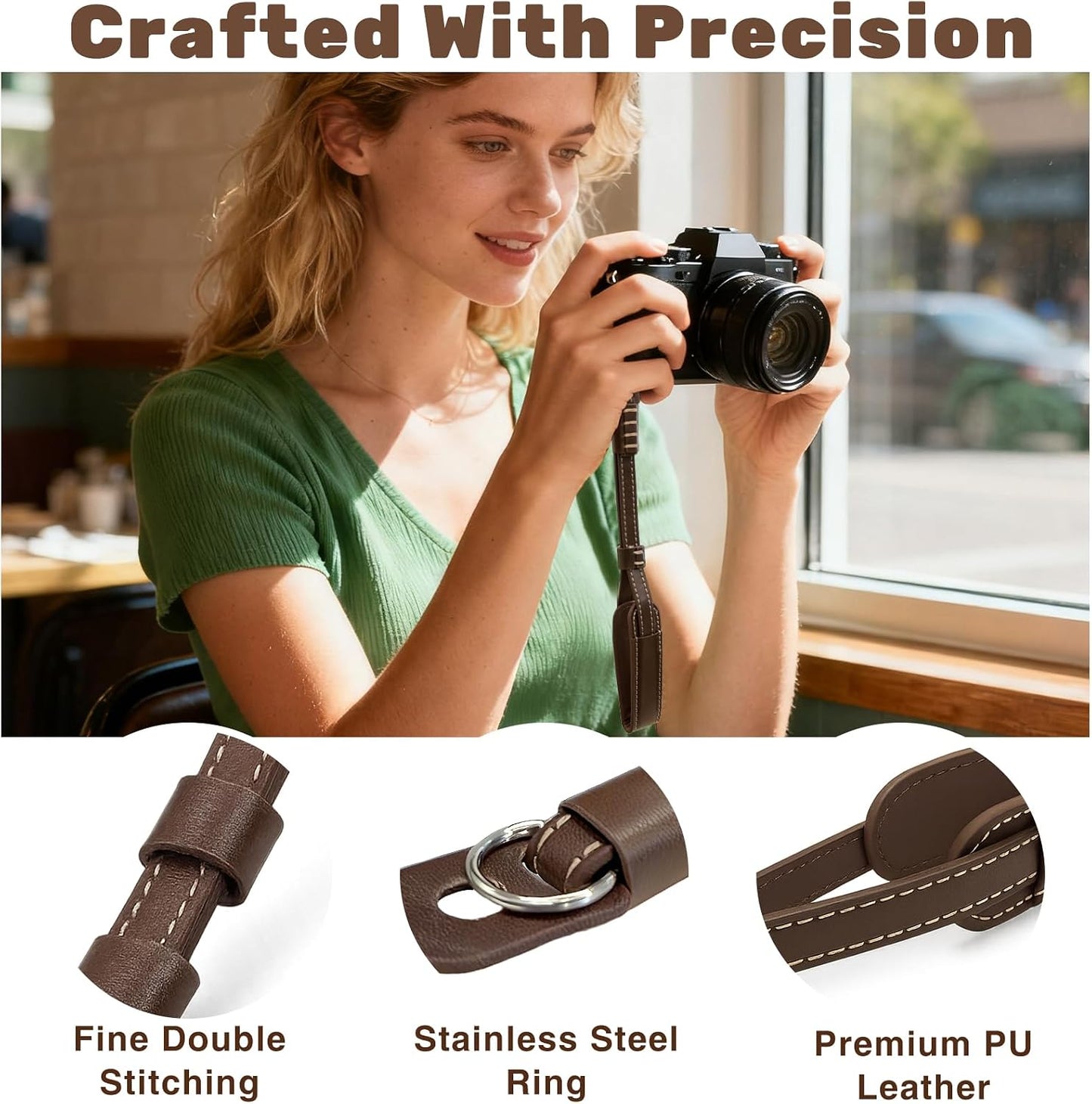Brvlsoc Vintage Brown Leather Camera Wrist Strap Adjustable Safety Hand Strap for DSLR, SLR, and Mirrorless Cameras