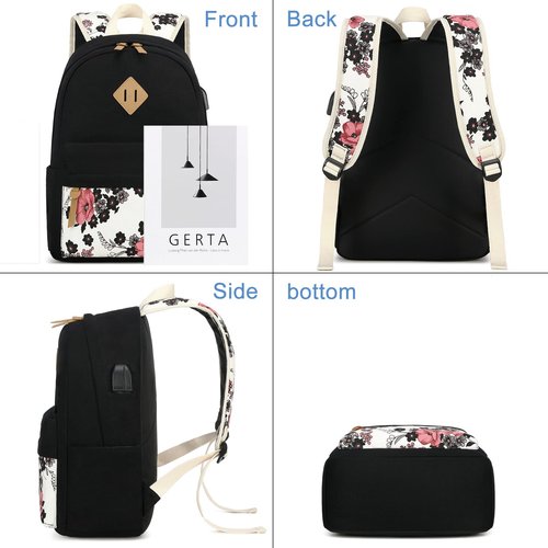 FADOVYE Travel Laptop Backpack School Backpacks for Teen Girls Women, Kids Bookbag Travel Daypacks with Lunch Bag and Pencil Bag, Floral