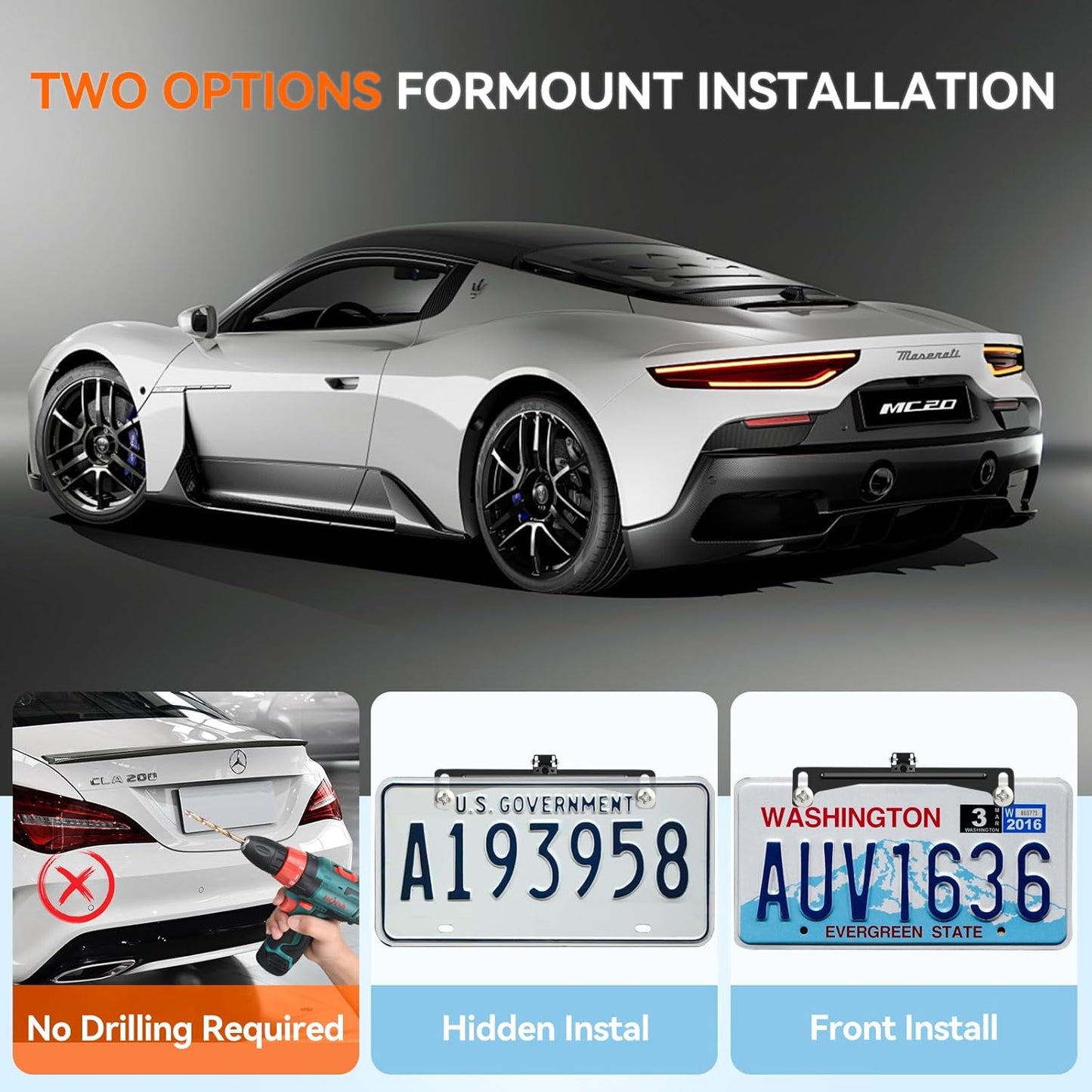 Fnysmkv Universal Rear View Camera License Plate Bracket, Upgraded Anti-Rust Paint Full Stainless Steel Backup Camera