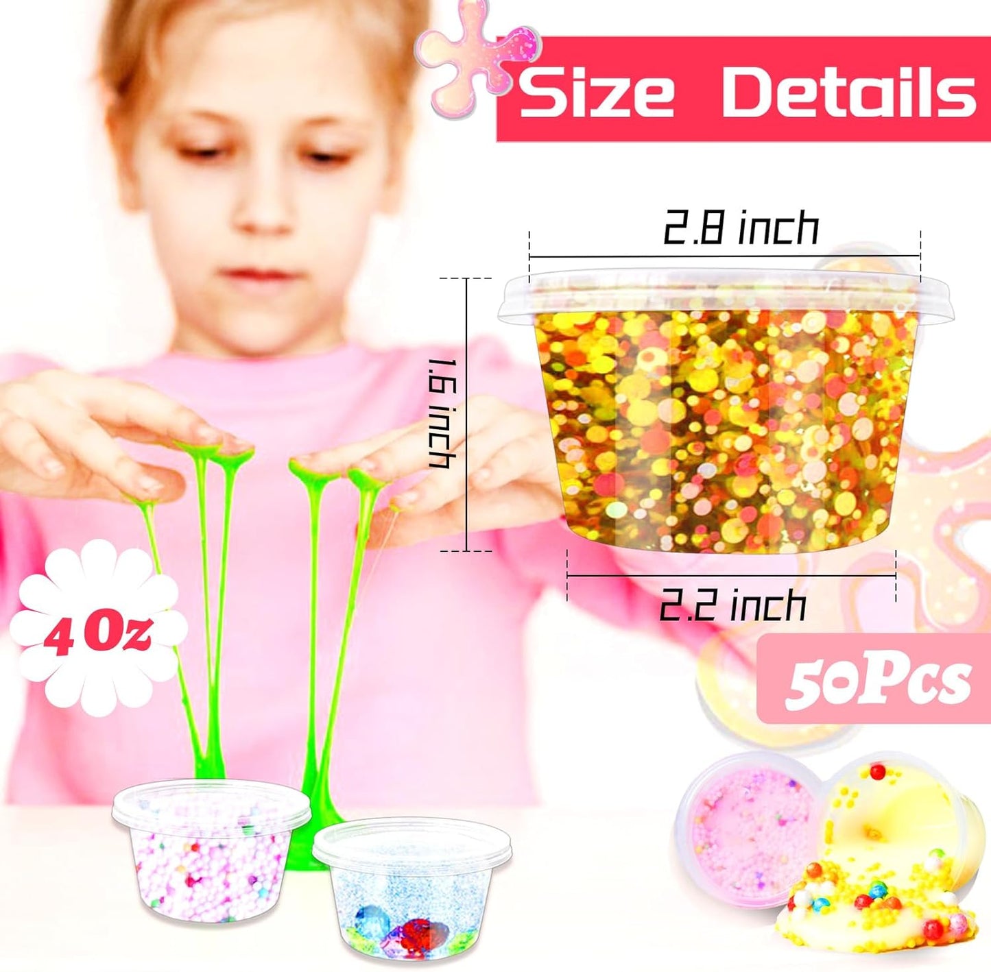 Szsrcywd 50 Sets 4 Oz Clear Slime Containers - Disposable Portion Cups for Meal Prep & Dipping Sauces