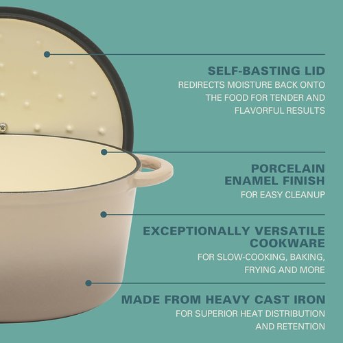 Gibson Home Addlestone 7 Qt Enameled Cast Iron Dutch Oven - Oven Safe to 500°F, Ideal for Baking & Stews | Gradient Taupe