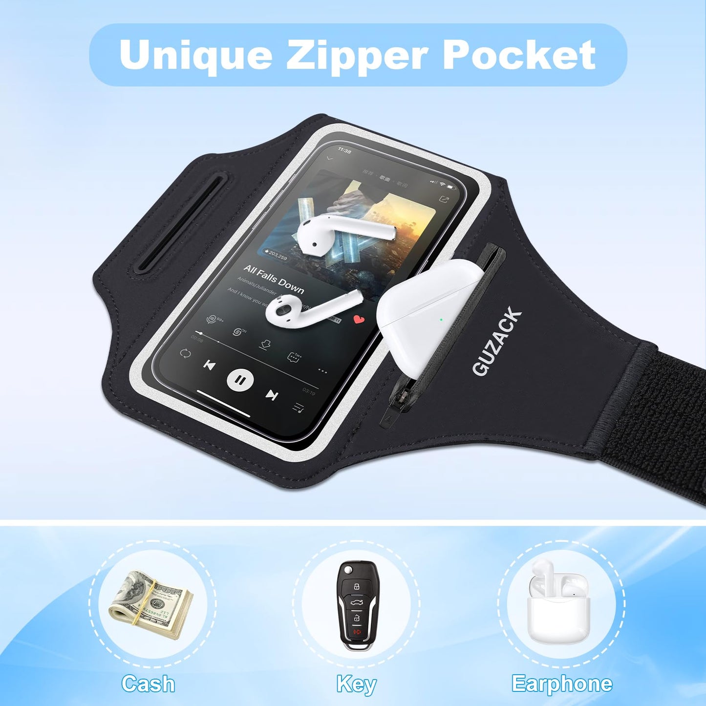 Running Armband with Earphone Pouch & Card Slot, Running Phone Holder for iPhone 17 16 15 14 Pro Max Plus Galaxy S25 S24 S23 Ultra, Up to 6.8" Phones