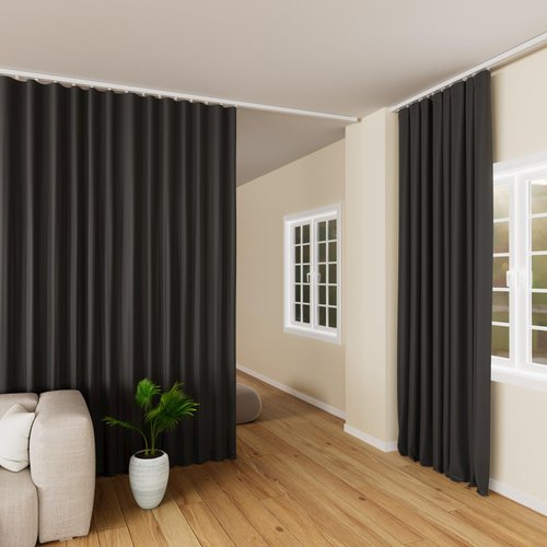 hoeflife Room Divider Curtains Blackout Floor to Ceiling Curtain with Hook Wall Mount Sliding Door Curtains Ceiling Mount Extra Wide Curtain Wall Divider for Room Separation (Black, W100 x H84 Inch)
