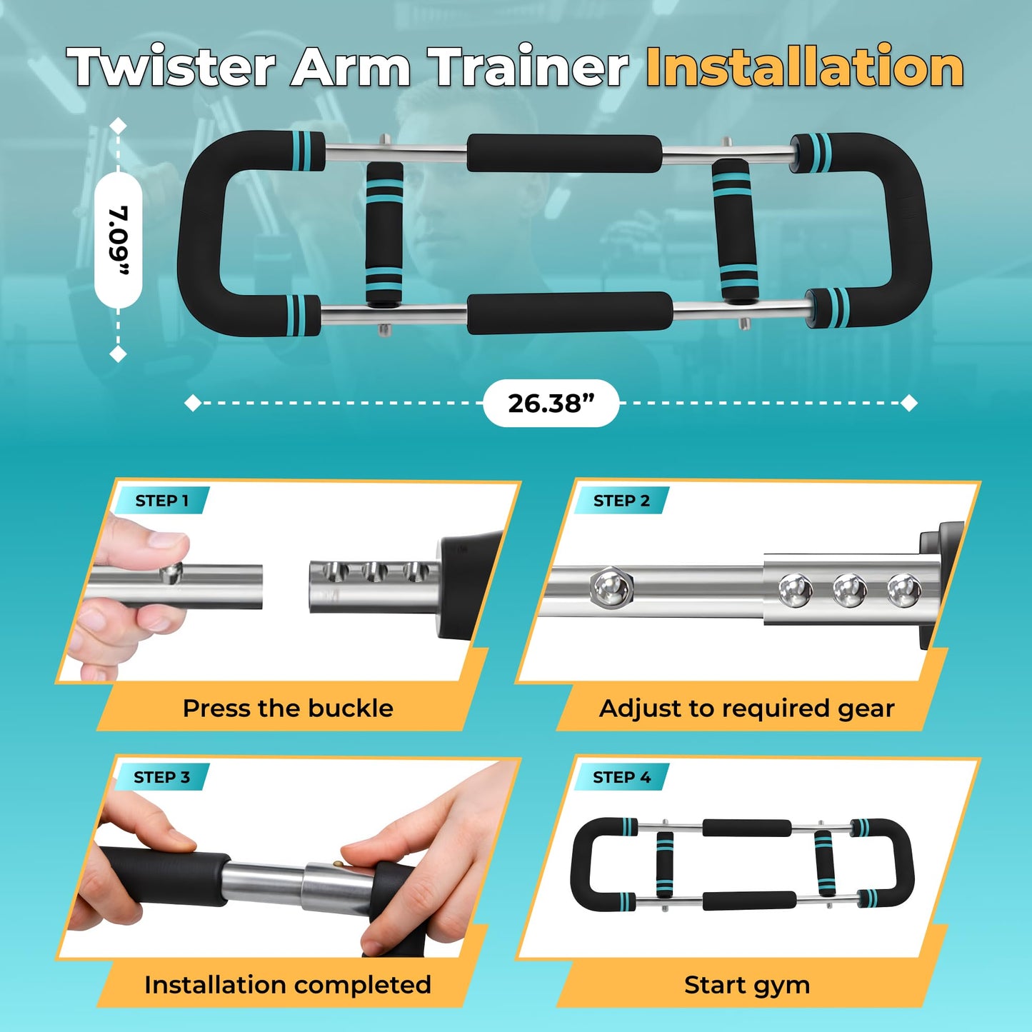Zentrova Twister Arm Trainer, Adjustable Resistance 30–120 lbs, Chest & Arm Workout Equipment for Men & Women | Portable Spring Power Twister Bar | Upper Body Strength Trainer | Home Gym Fitness